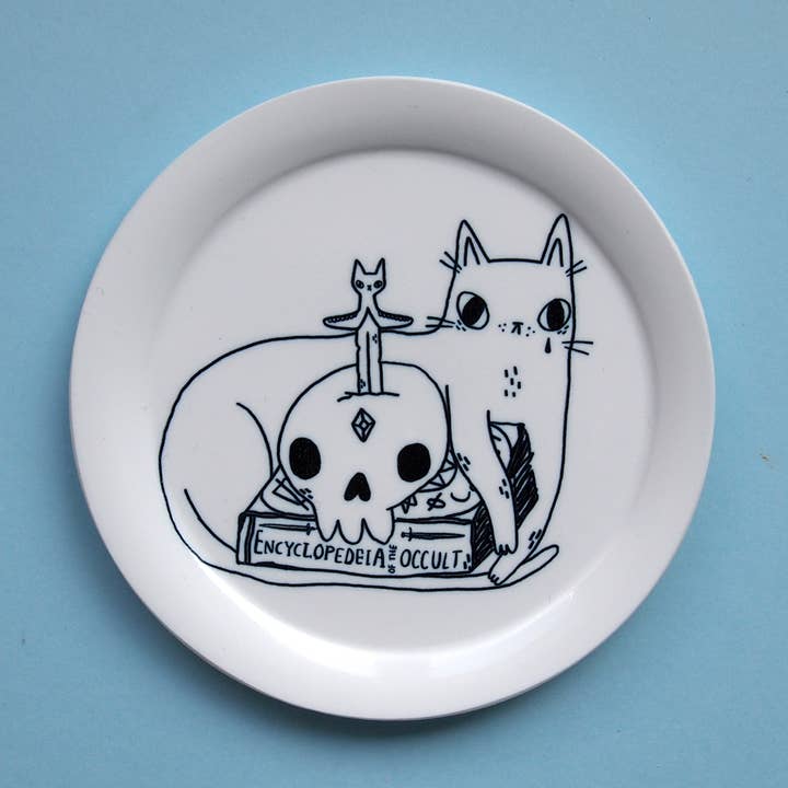 Spookachtige kat met boeken geïllustreerd snuisterijenschaaltje, ringschaaltje voor wholesale door I LIKE CATS