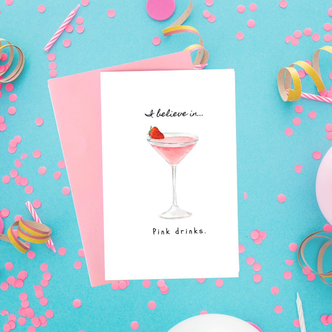 I Hart Pink Cards - Wholesale Gewone wenskaart - Roze drankjes1