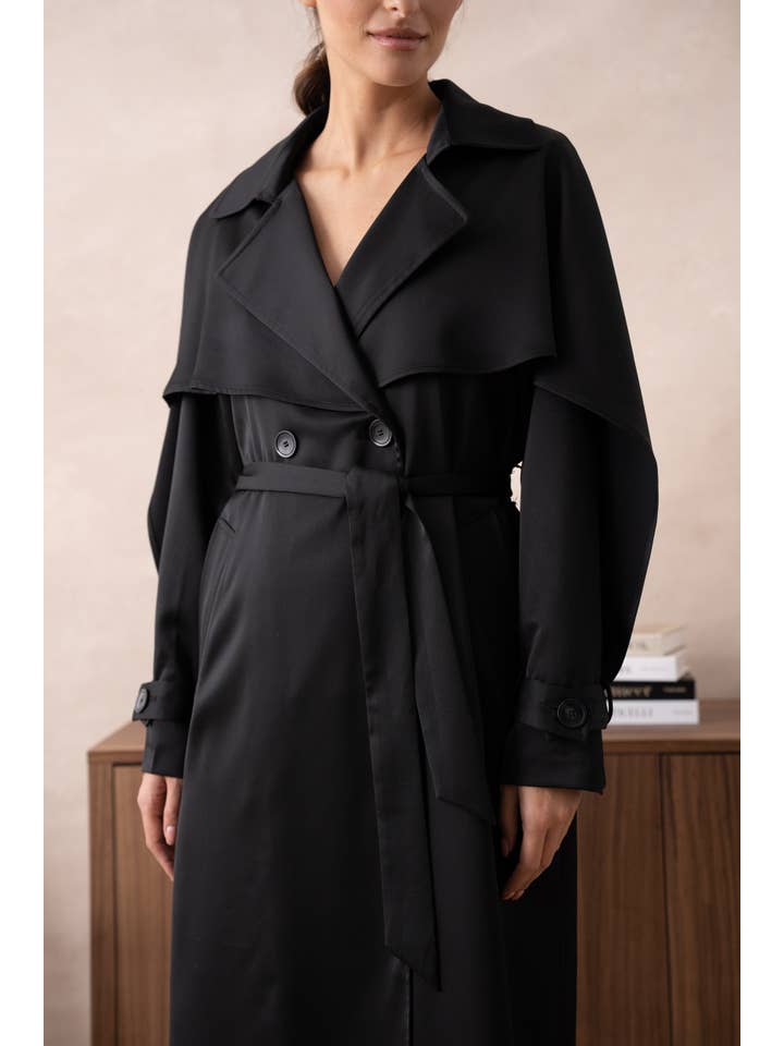 Attentif Paris - Venta al por mayor Gabardina - Mujer - Gabardina larga de satén con cinturón6