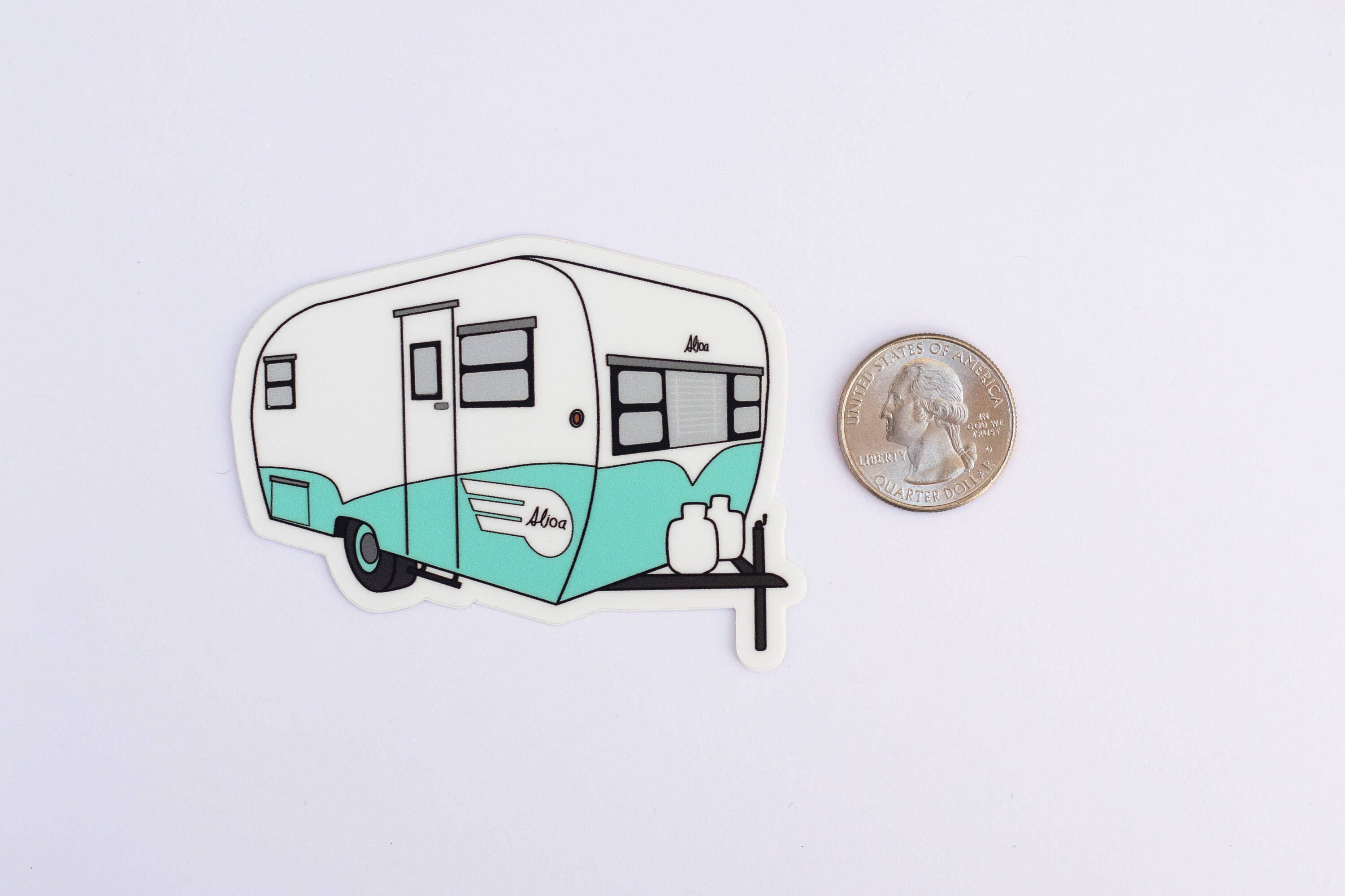 Extremely Retro – wholesale Klistermärke – Vintage Trailer Klistermärke - 1960-talet Turkos Blå Aljoa Travel4