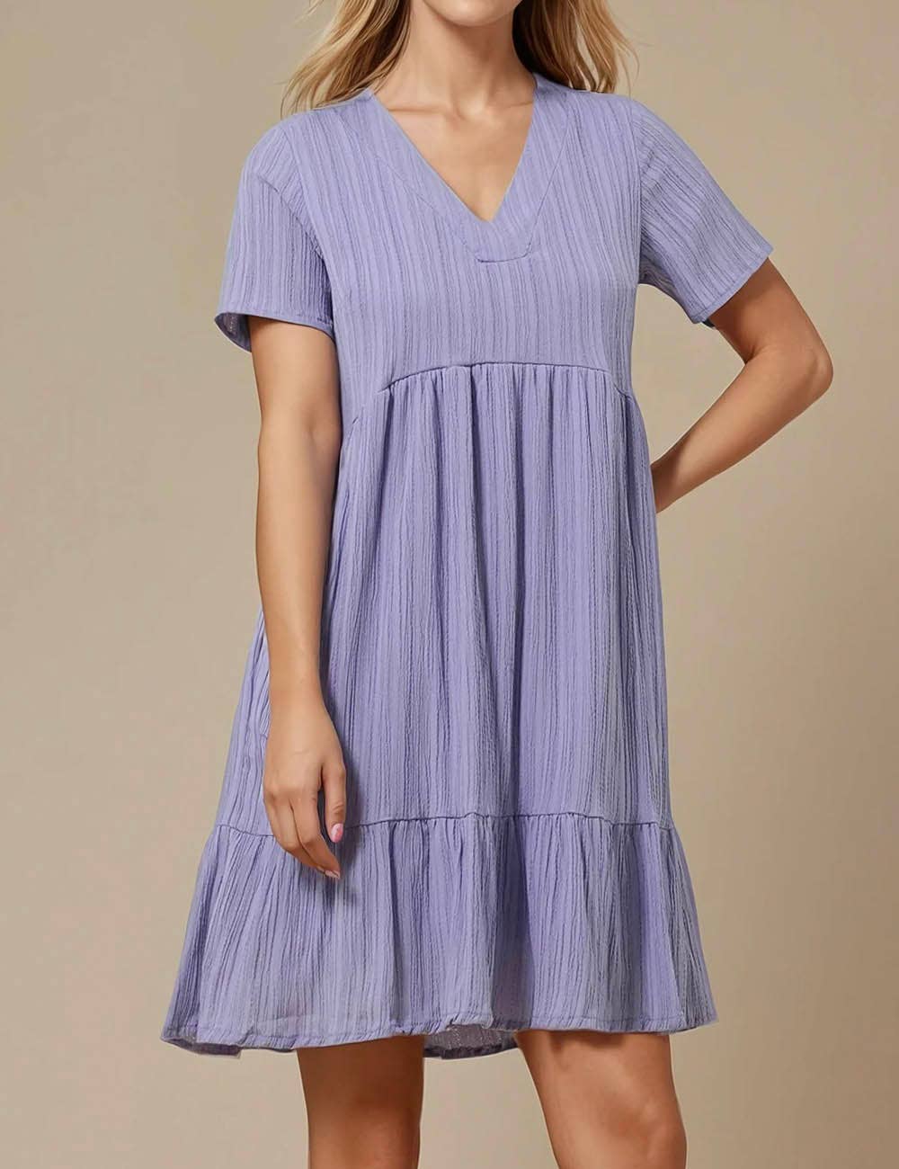 Sweetkama - Vente Robe – femme - Robe courte quotidienne à manches courtes et col en V15