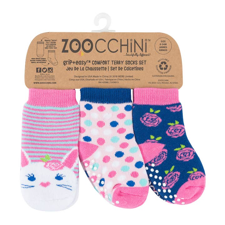 3pair Comfort Terry Socks Bella the Bunny 0-24M for wholesale by ZOOCCHINI