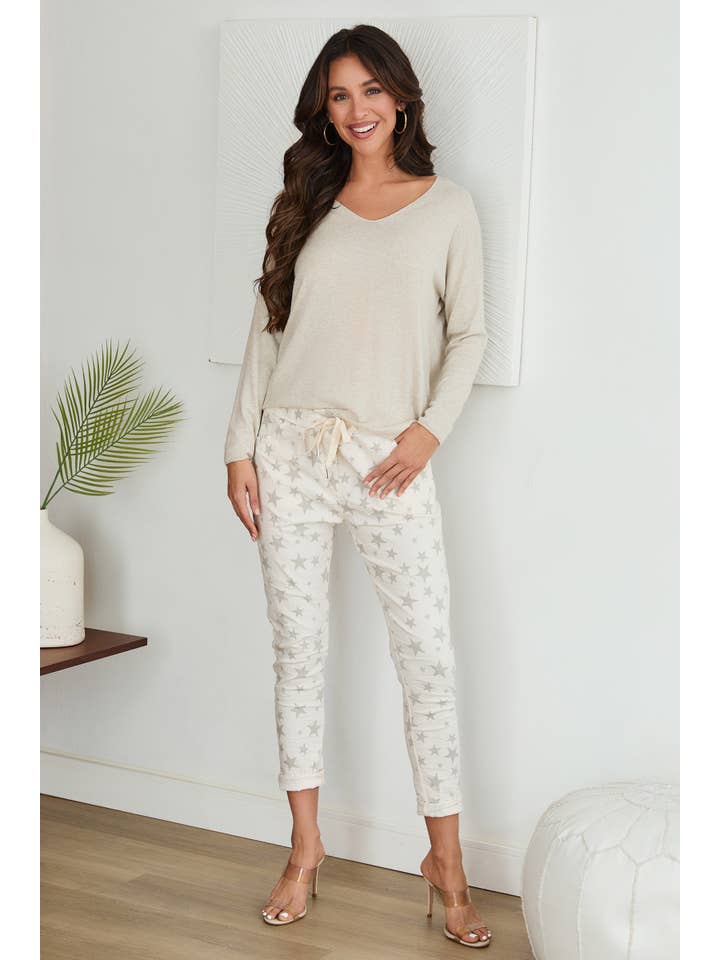 VENTI6 - Wholesale Pants - Women's - STAR FALL PRINT CRINKLE JOGGERS (6175-STARFALL)