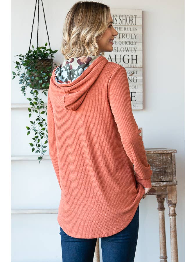 7th Ray - Wholesale Hoodie - Women's - Casual Ribbed Knit Drawstring Leopard Lined Hoodie T4936