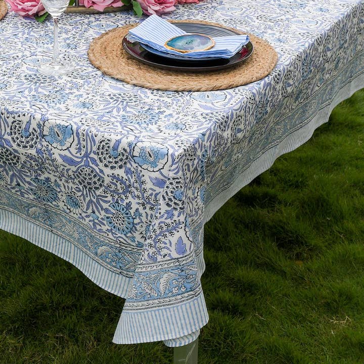Cotton Print Club - Wholesale Tablecloth - Aqua Blue Indian Hand Block Printed 100% Cotton tablecloth12