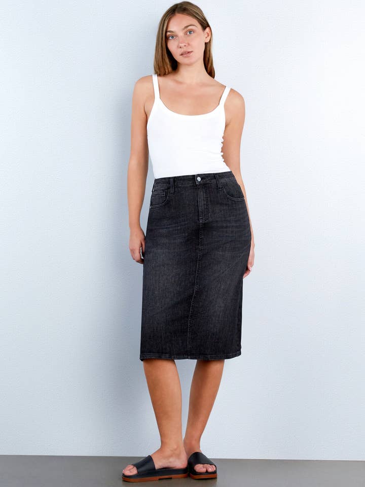 Falda midi de mezclilla elegante para venta al por mayor de Billy T