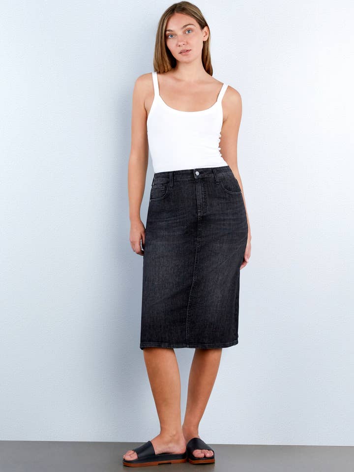 Slick Denim Midi Skirt for wholesale by Billy T