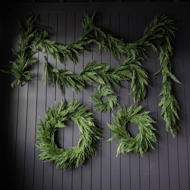 Luxe B Co - Wholesale Wreath - Cypress Leaf Full Real Touch Wreath - 24"3