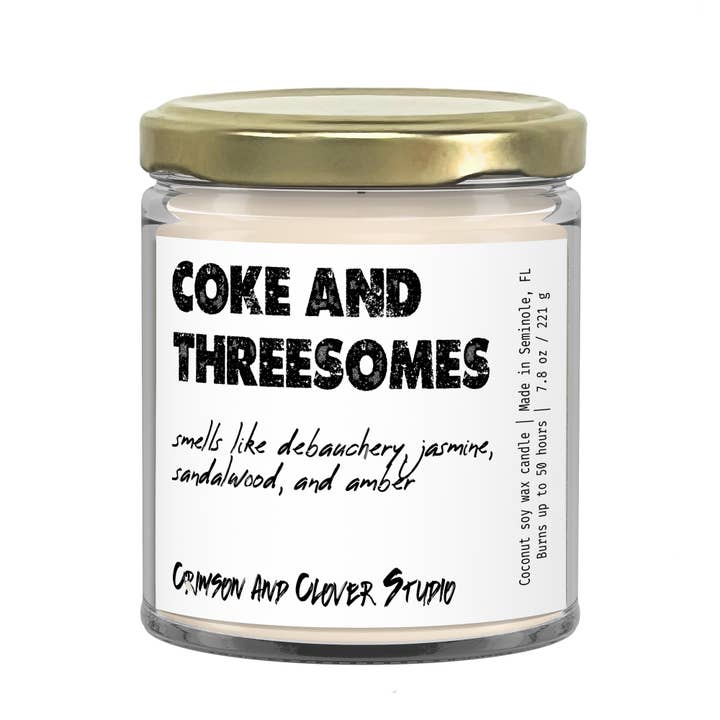 Coke and Threesomes Funny Candle for wholesale by Crimson and Clover Studio