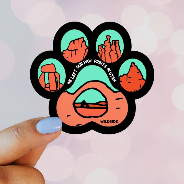 We Love Utah (Mint) Vinyl Sticker | Dog Paw Sticker  for wholesale by Wildside Dog Gear