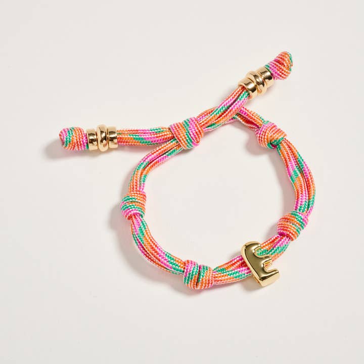 ASST Premium Multicolor Rope Initial Bracelet with Gold Letter Charm – Adjustable Luxury Cord Monogram Bracelet for wholesale on Faire12
