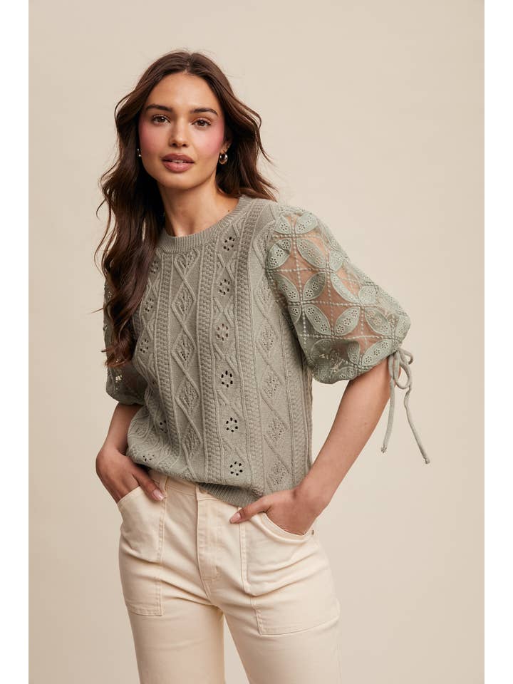 Listicle – Pulôver - Mulher por atacado – Top de Malha com Mangas Bufantes e Ilhós35