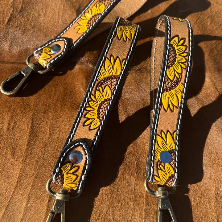Westrian (Formerly Equipage) - Wholesale Keychain - Women's - Tooled Leather Sunflower Western Wrist Strap Keychain