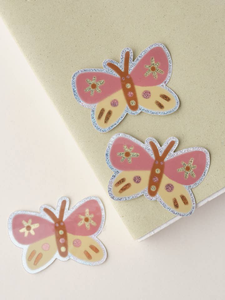 Pink Butterfly Holographic Sticker for wholesale by Claire Paul