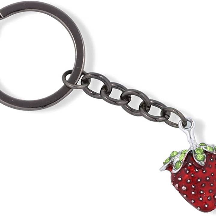 Dave The Bunny – Engroshandel Nøglering - Dame – Emerald Park smykker rød jordbær med grønne blade og stilk charme nøglering