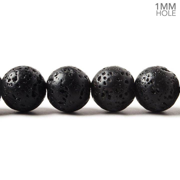 The Bead Traders - Wholesale Beads - 10mm Black Lava Rock Round Waxed Beads 15 inch 38 pieces