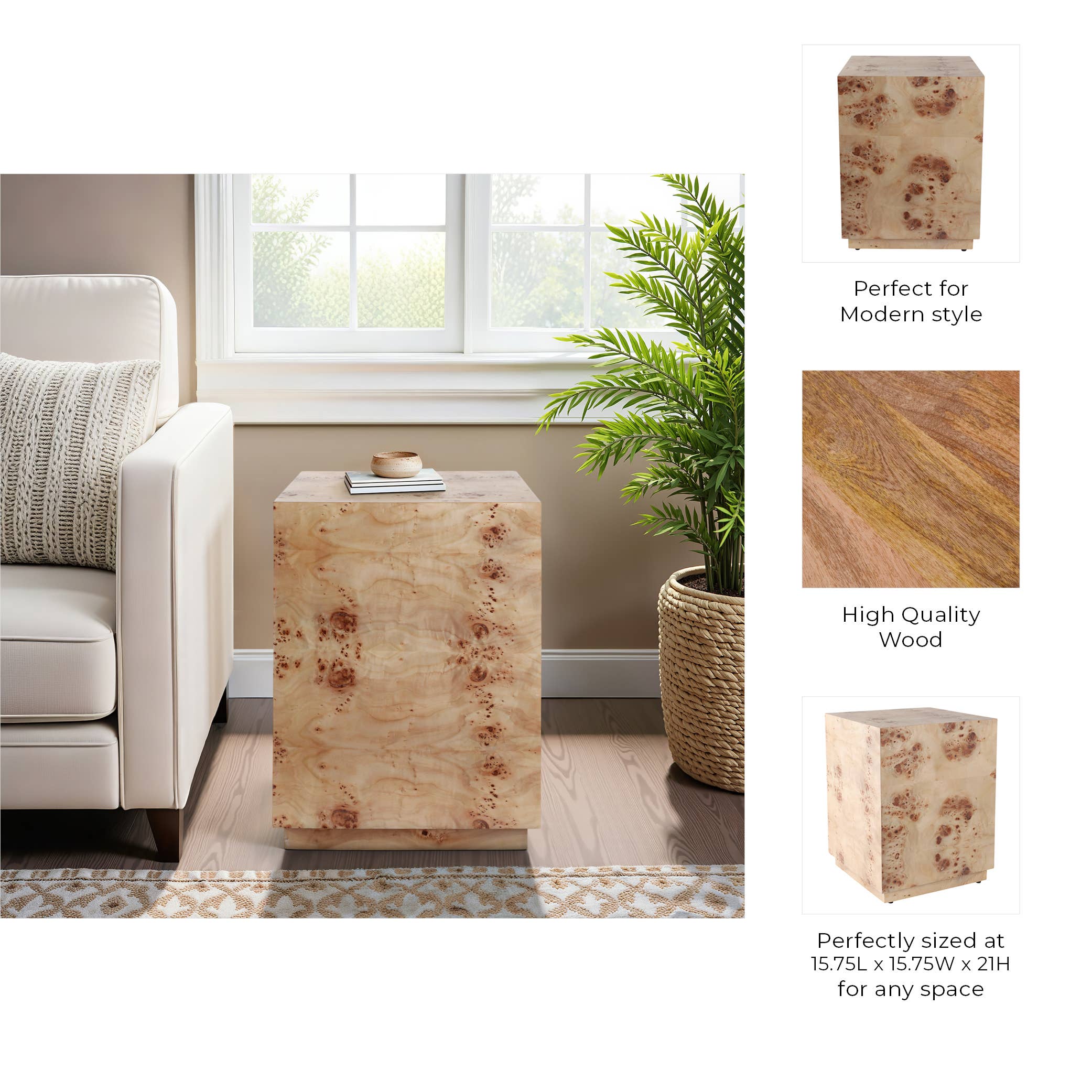 Sagebrook Home - Wholesale Side Table - End Table - Tan Wood Storage Cube Minimalist Style, 21 in.3