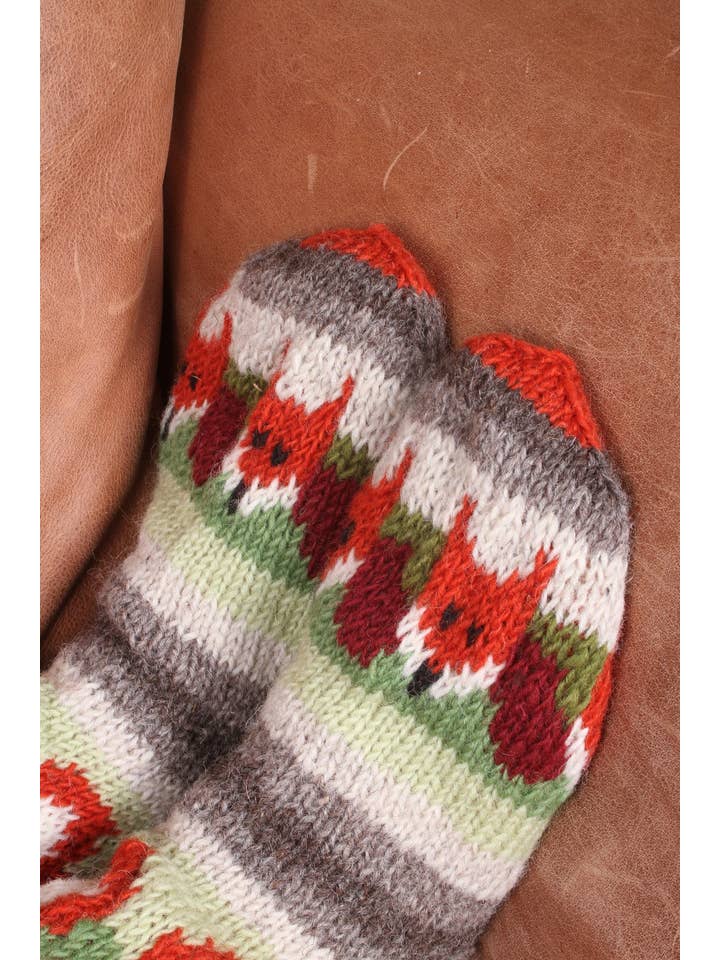 One Colour Skulk of Foxes Fair Isle Wool Knit Cosy Socks Red Orange for wholesale on Faire4