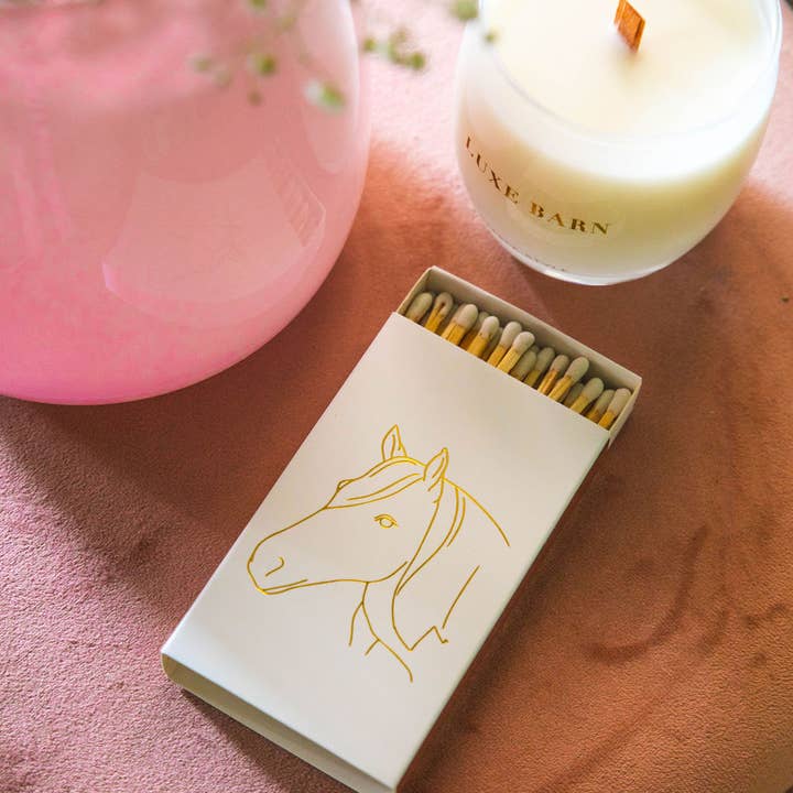 Stable Style - Wholesale Matches - White Oversized Horse Head Matches with Gold Foil1