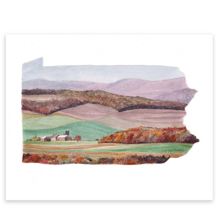 Pennsylvania State Watercolor Map Art Print for wholesale by Rachel Alvarez Art