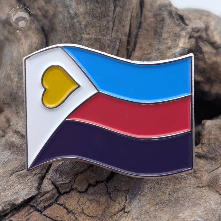 Polyamory Pride Enamel Pin - Waving Flag for wholesale by Ninja Ferret Art
