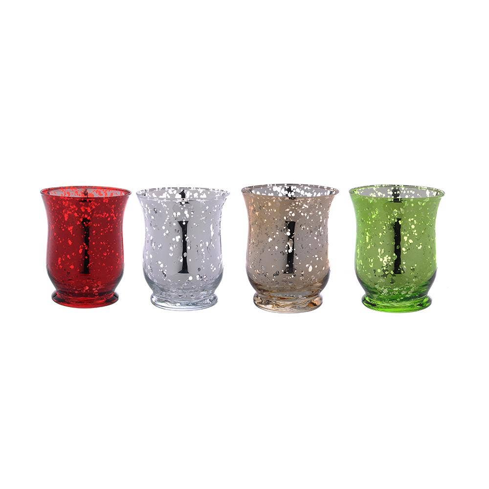A&B Home Group Inc. – wholesale Candle holder – S/4 D3.5x4.5"H Shiny Hurricane - Red/Green/Silver/Gold0