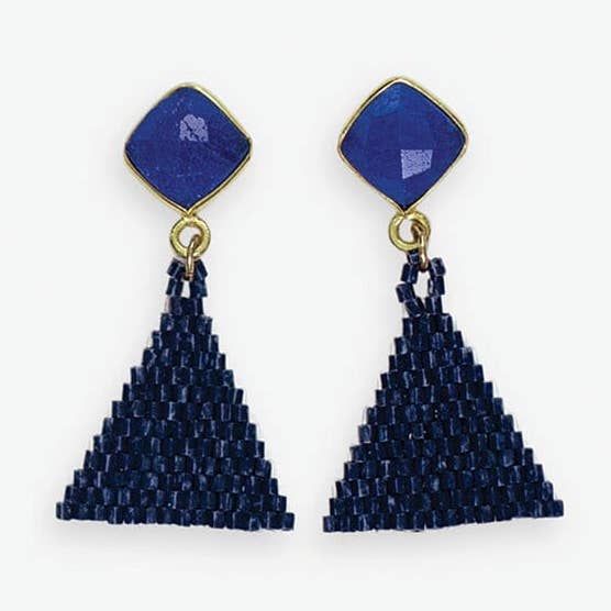 Celia Small Triangle Drop With Semi-Precious Stone Post Earrings Navy Wholesale for wholesale by INK + ALLOY