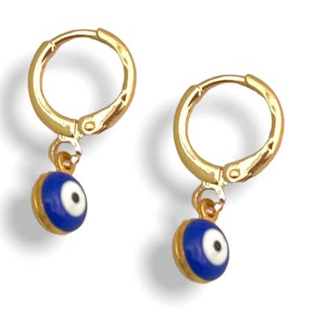 Brincos Dainty's 5mm Olhos Mal Azul Escuro por atacado de Raf Rossi Gold Plated