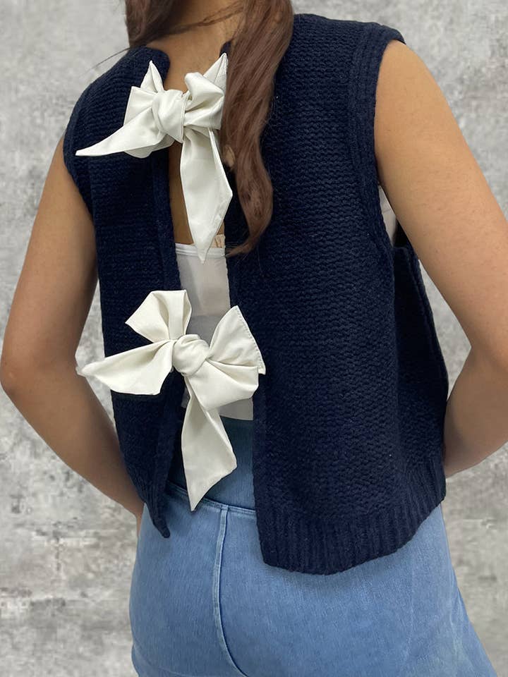 Mccolin - Vente Pull sans manches – femme - Gilet sans manches à dos ouvert avec nœud.1