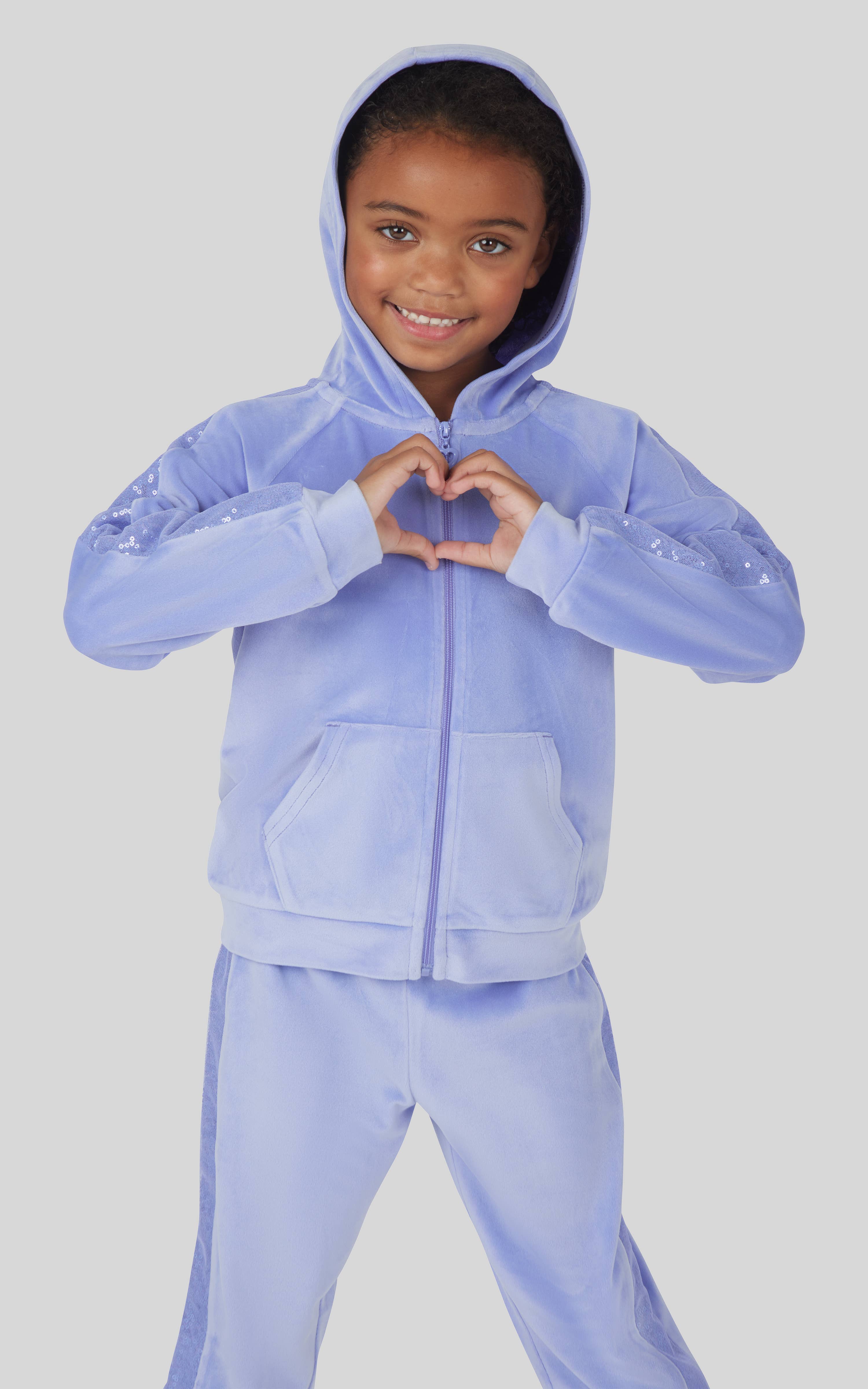 90 Degree by Reflex & Yogalicious - Venta al por mayor Conjunto de camiseta y pantalón - Niños - Conjunto de sudadera con capucha y chándal de terciopelo brillante para niñas9