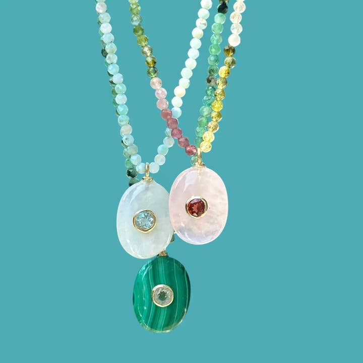 Amelia Rose Jewelry - Wholesale Pendant/charm necklace - Triple Gemstone Beaded Choker-Aquamarine & Larimar3