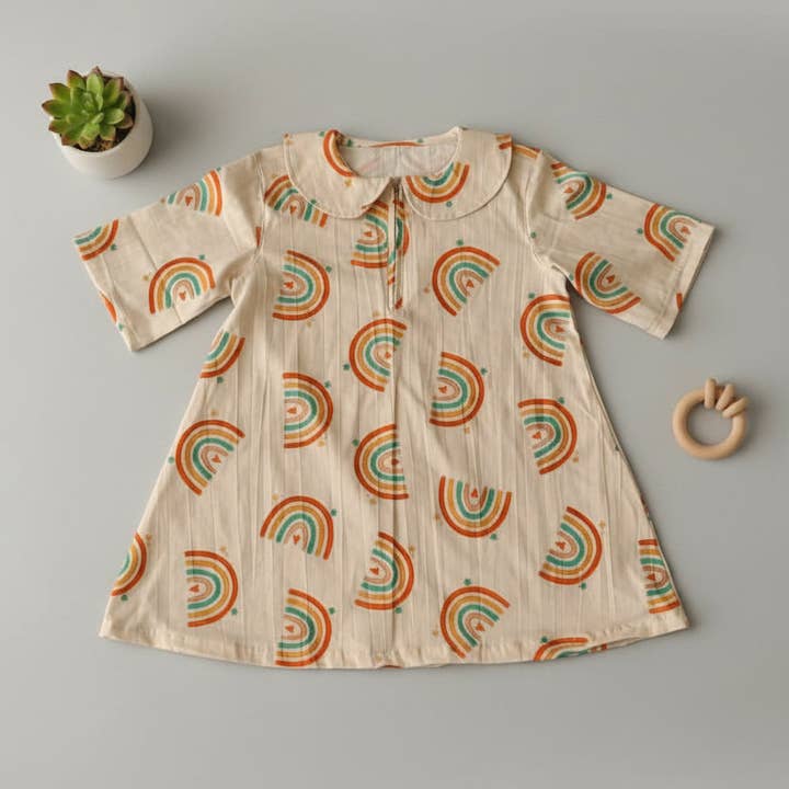 Rainbow Bell Shift Dress for Kids-100% Soft Cotton for wholesale by Cray Clothing Company