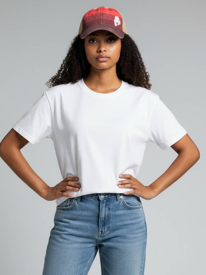 Hand Printed State Trucker Hat with a heart for wholesale by Front Street Designs