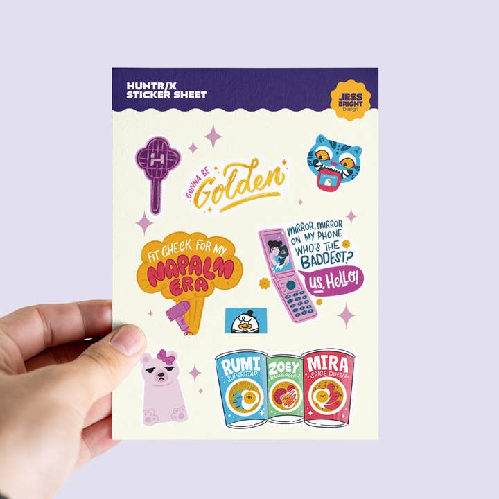 K-pop demon hunter Huntrix, Hunter/x A6 Sticker Sheet for wholesale by Jess Bright Design