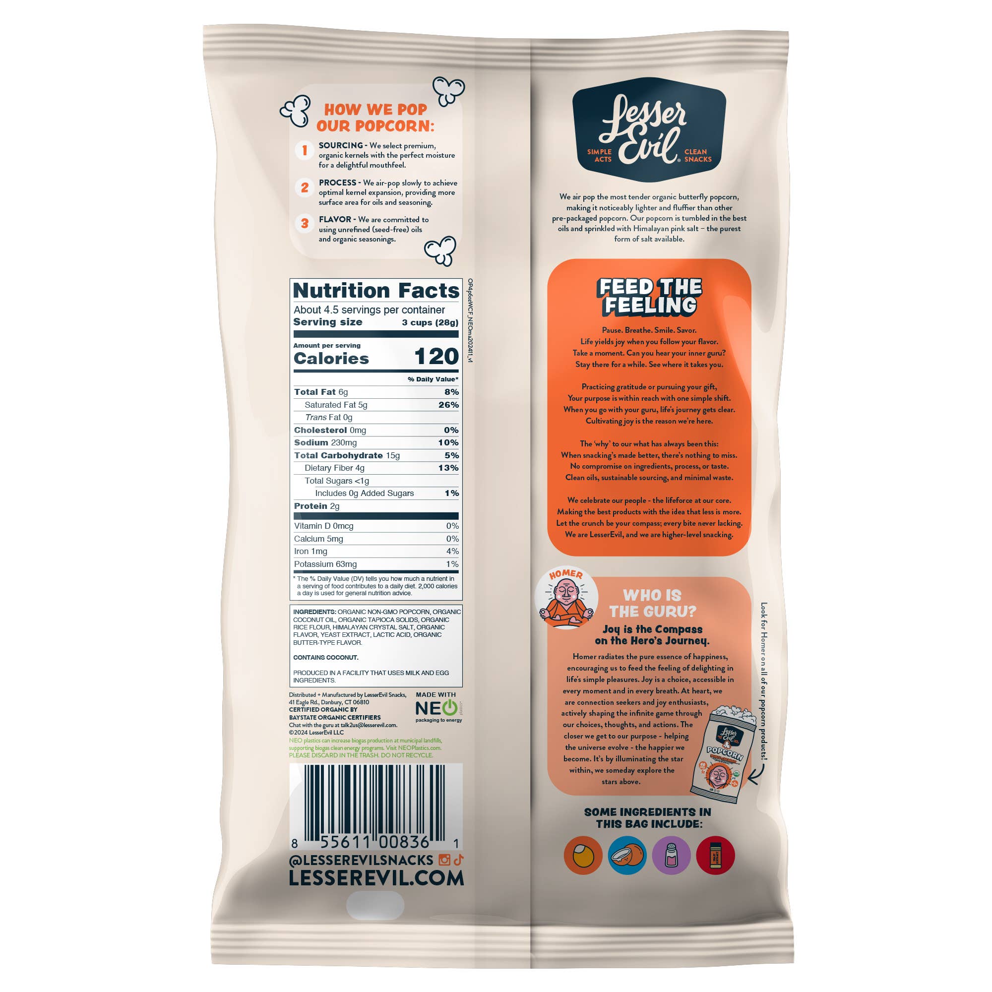 LesserEvil - Vente Pop-corn - Popcorn biologique, saveur de cheddar blanc 4,6 oz1