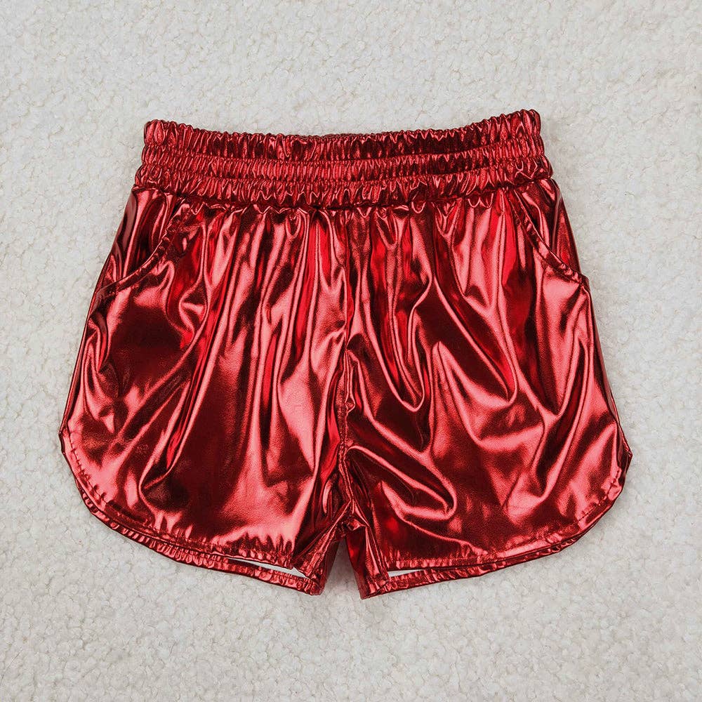 Aier Wholesale - Vente Short – enfant - 8 couleurs shorts en cuir métallisé élastique avec poches pour bébés filles et sœurs1