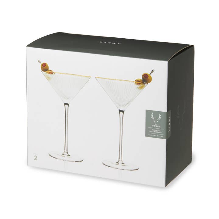 Viski - Wholesale Cocktail/Liquor Glass - Deco Meridian Gold Rimmed Crystal Martini Glasses Set of 21