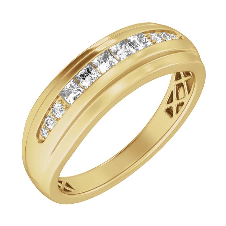 14K Yellow 1/2 CTW Lab-Grown Diamond Stepped-Edge Tapered Men's Band ,Unisex Band for wholesale by LooseDiamondNet