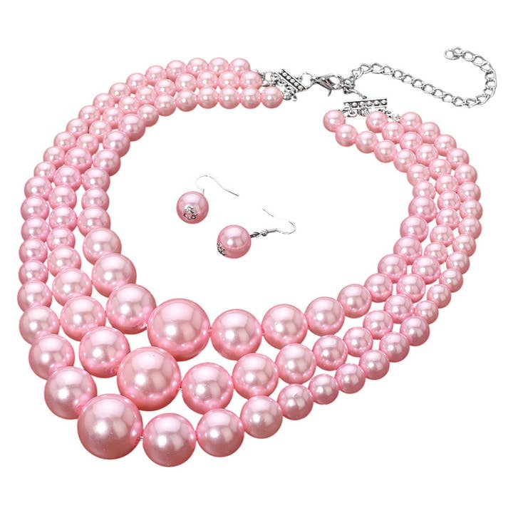 Sensibling Corp. - Wholesale Beaded/pearl necklace - Chunky Pearl Triple Layered Strand Necklace14