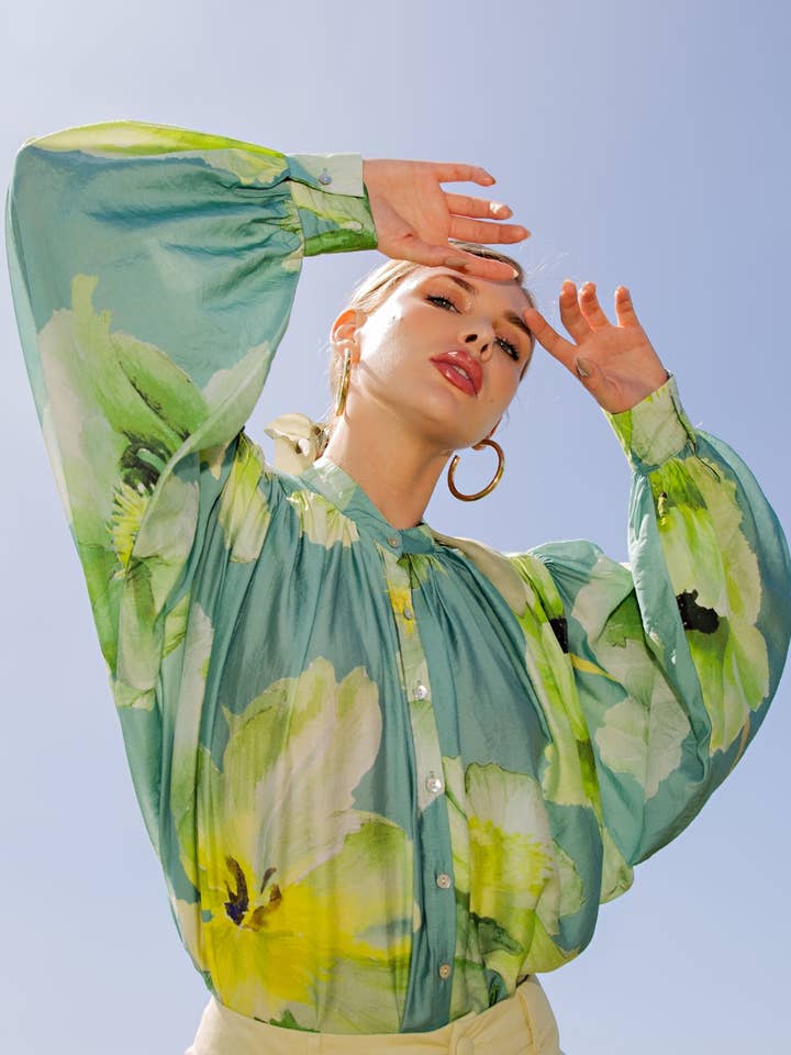 Neck Band Long Sleeve Voluminous Blouse for wholesale by Glam