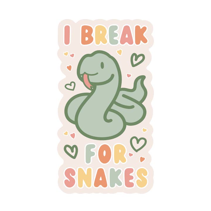 Pegatina de vinilo de alta calidad "Break For Snakes" animal reptil para venta al por mayor de Juju and Moxie