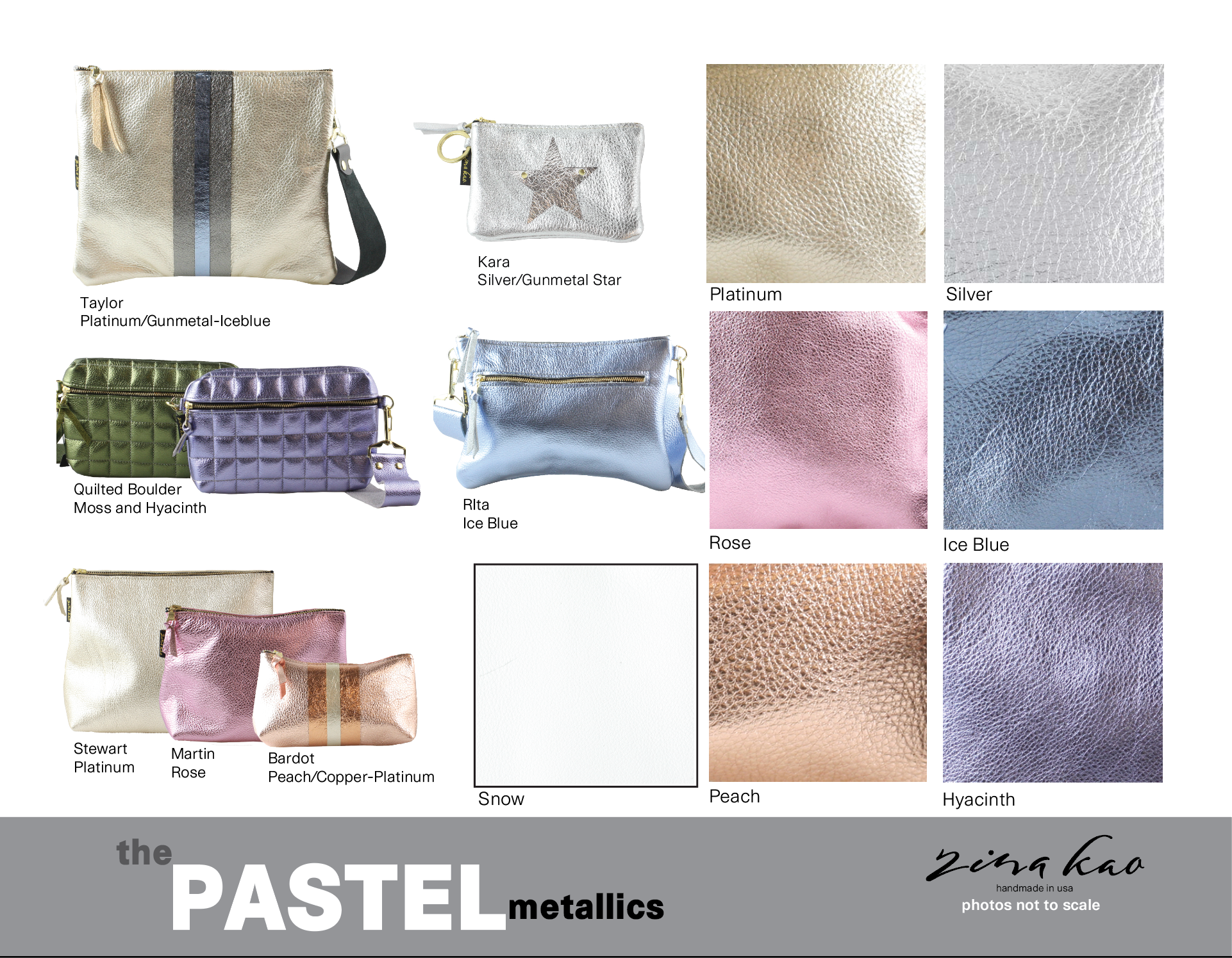 Zina Kao Exclusives – Großhandel Beutel – Damen – Metallisch gefärbte Alltags-Tasche: 4 Größen! Ginger, Monroe, Carter und mehr20