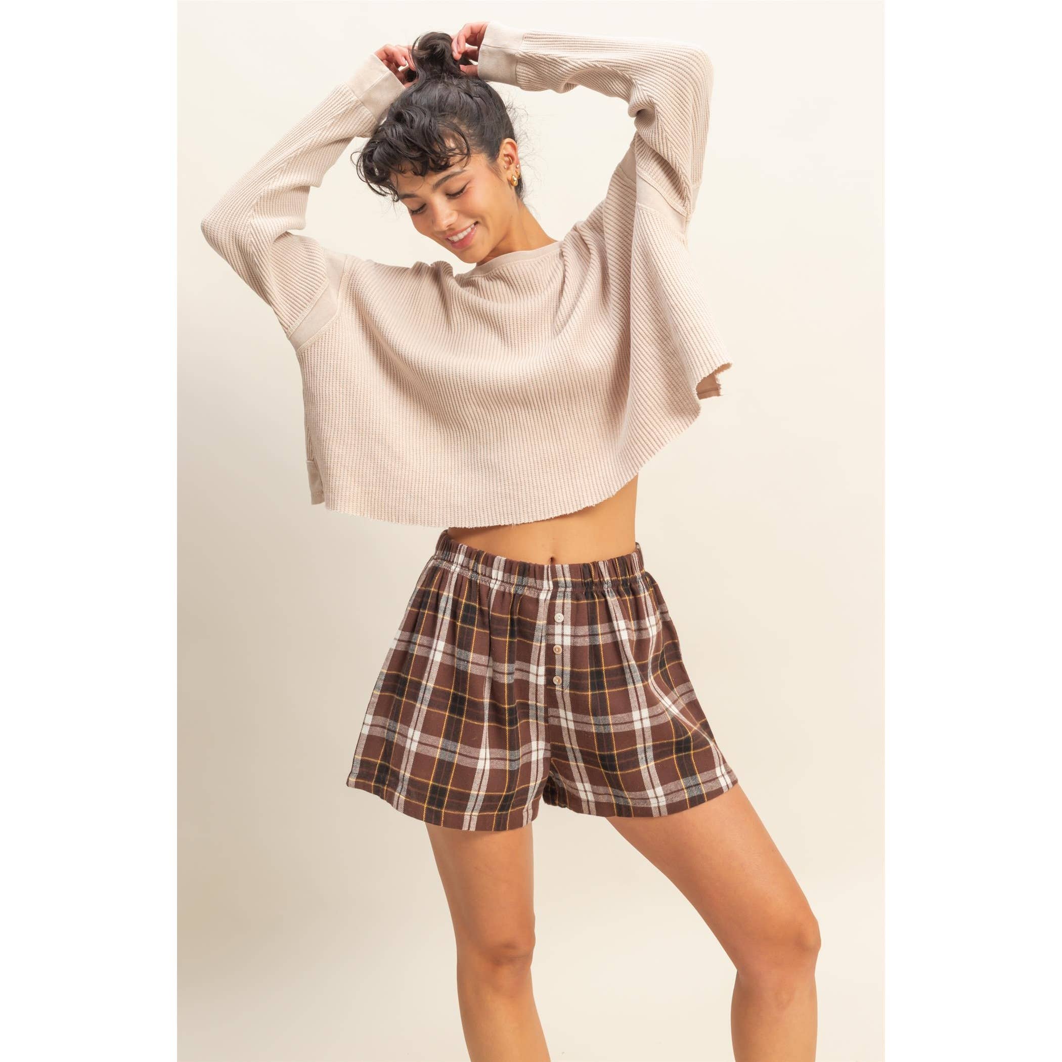 Double Zero - Wholesale Shorts - Women's - Button-Front Flannel Boxer Shorts6