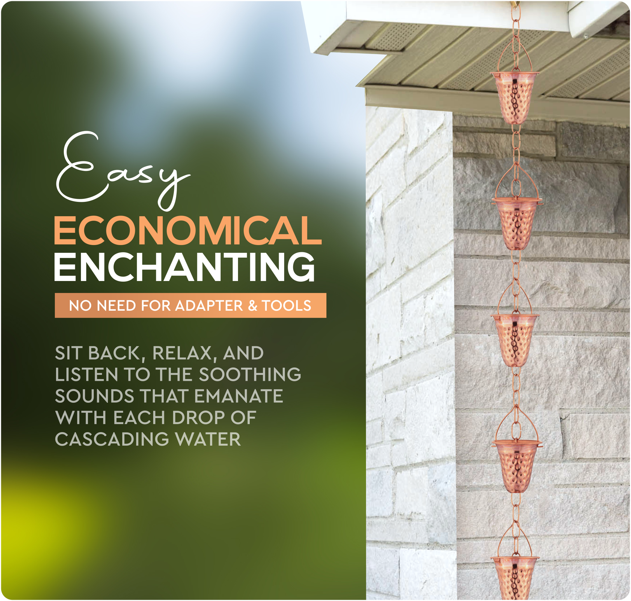 Marrgon - Wholesale Outdoor Ornament/Decor - Marrgon Copper Rain Chain with Hammered Bell Style Cups for Gutter5