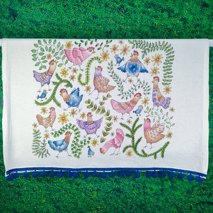 Torchon de cuisine en sac de farine - Poulet griffonné pour la vente par Doodles and Fun!