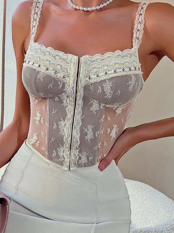 Blondekantet gennemsigtig bustier cami for engroshandel hos Mccolin