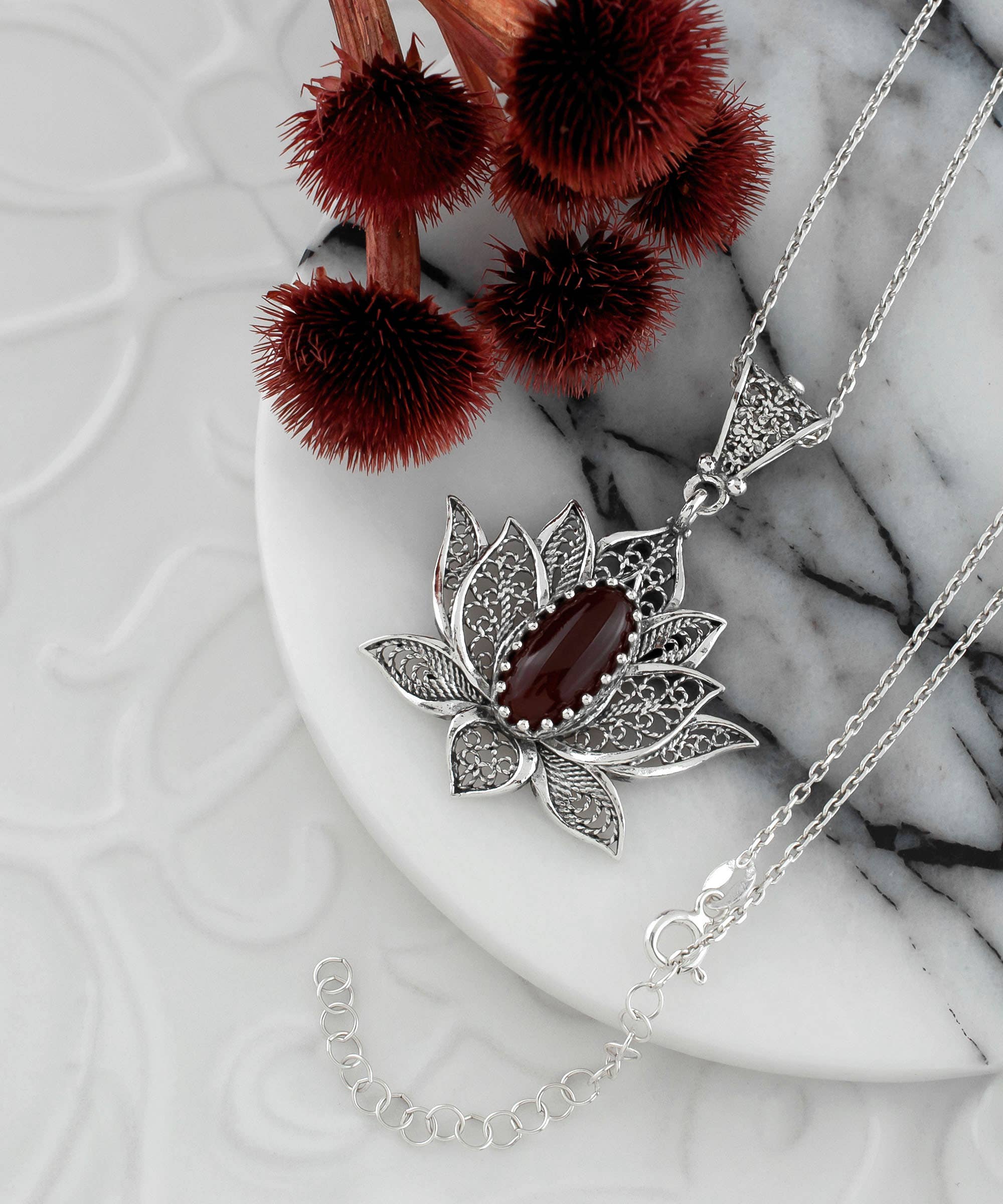 Filigranist Jewelry - Wholesale Pendant/Charm Necklace - Sterling Silver  Lotus Carnelian Pendant Necklace4
