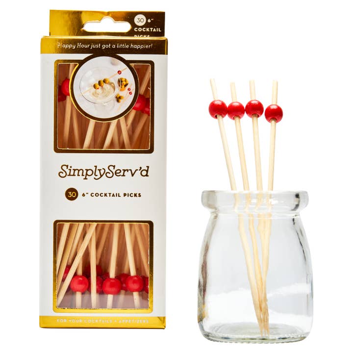 Sophistiplate – Großhandel Cocktailspieße – Party Pick Fancy Bambus-Zahnstocher, groß, 15 cm, scharlachrote Kugel, 30er-Pckg
