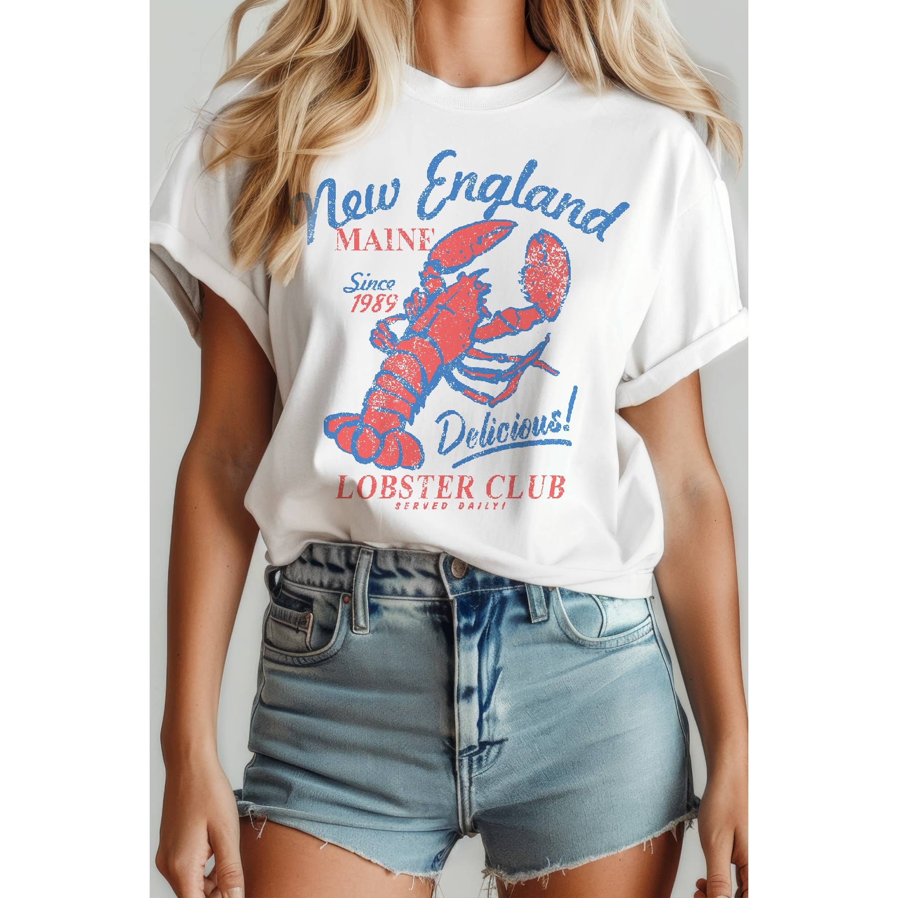 Amused by Blue - Wholesale T-Shirt (Graphic) - Women's - New England Lobster Club Short Sleeve T Shirt2