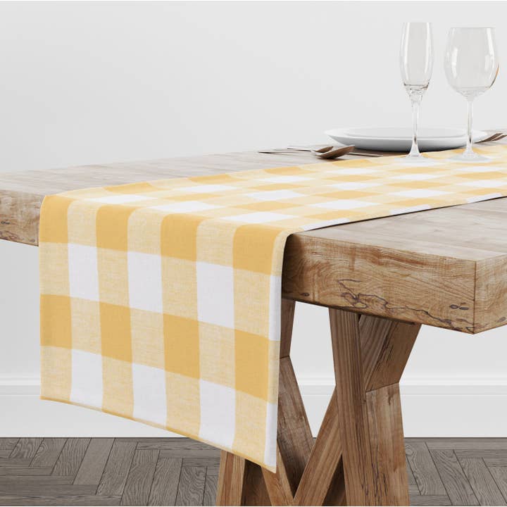 Yellow Buffalo Plaid Table Runner for Table Decor for wholesale by Blue Haven Decor